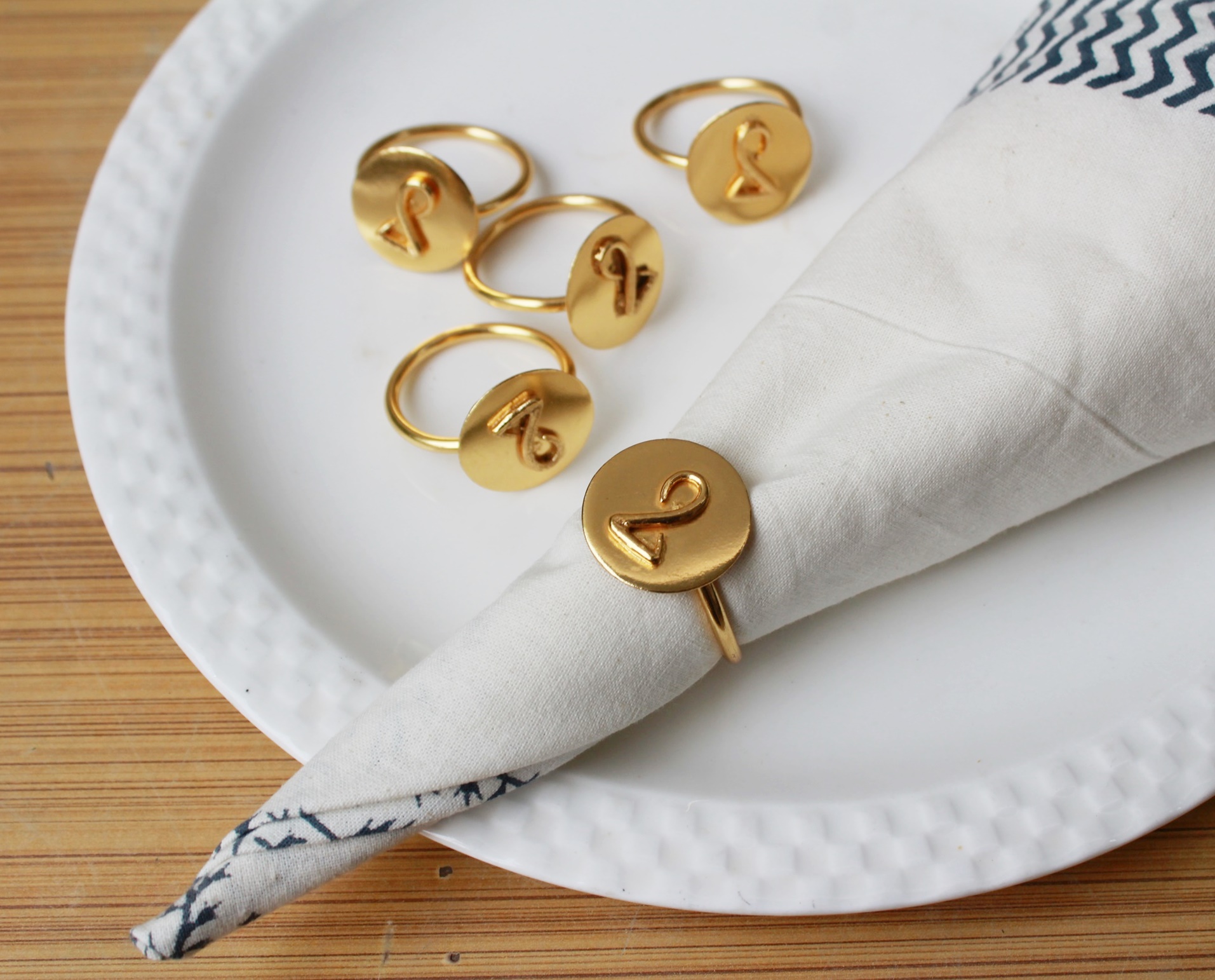 Zodiac Brass Tableware Napkin Rings Gold Plated 